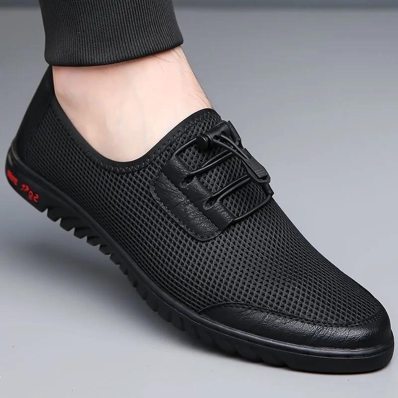 

Summer Mesh Breathable Flat Shoes for Men Fashion Slip-on Loafers for Men Light Comfortable Driving Shoes Tennis Shoes Sneakers 39 чёрный