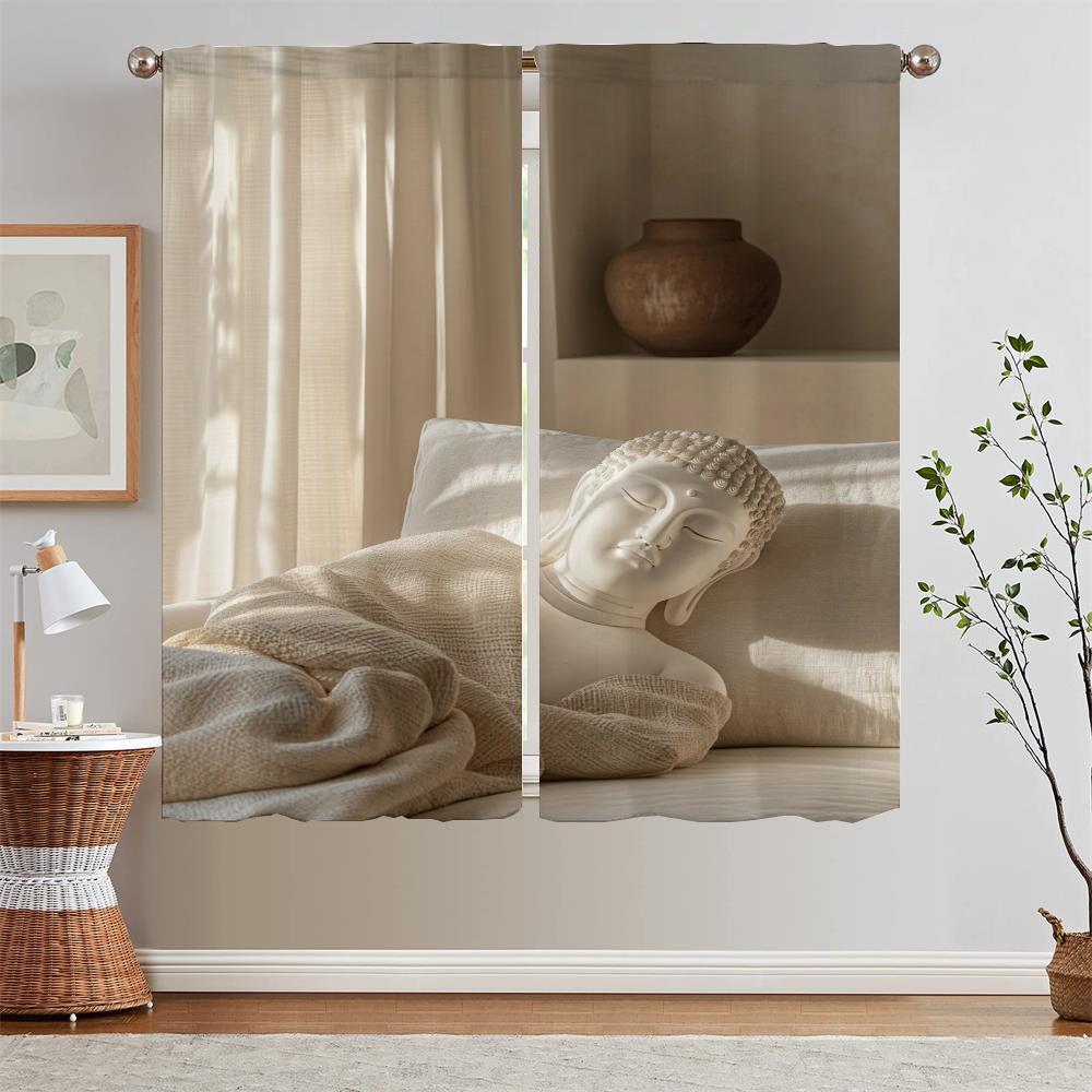 

Repose Buddha Kitchen Curtains on Sale Бесплатная доставка Затемняющие шторы для гостиной, украшения спальни, шторы 2 шт. W50xH70cmx2pcs-CL