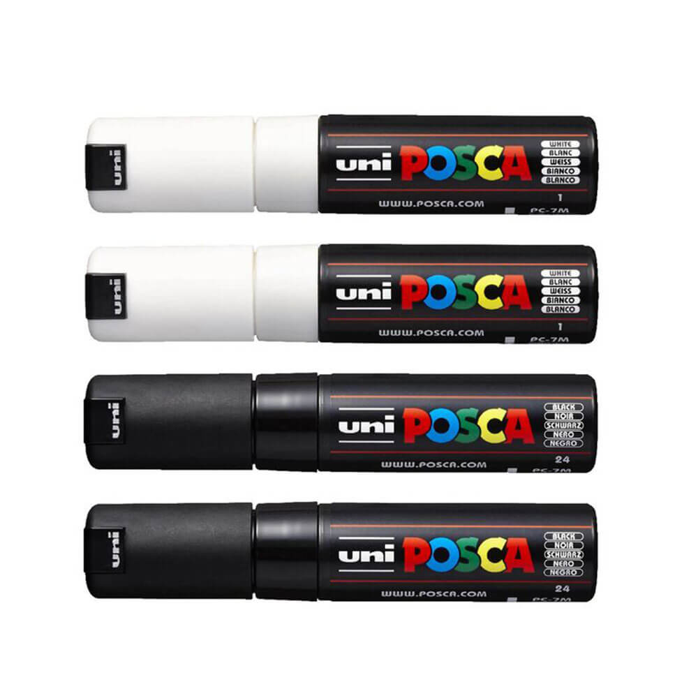 Uni Posca Marker mit 4,5 mm Spitze, sortiert (4 Stück) weiß/schwarz