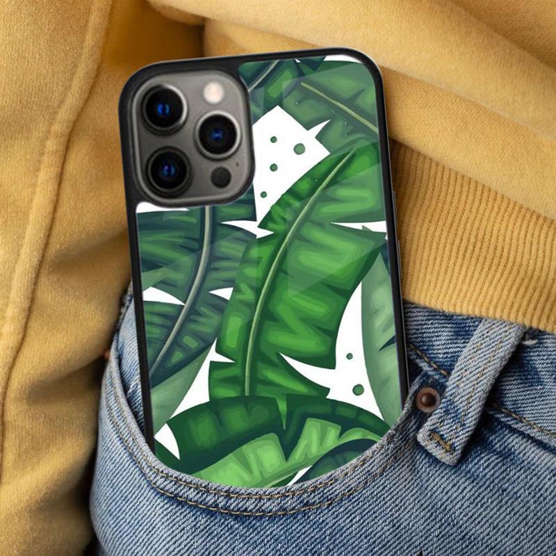 Retro Banana Leaf Plant Soft Phone Case for iPhone 17 Air 16e Pro max 15 Pro 13 14 Plus 11 12 MagSafe Magnetic Coque