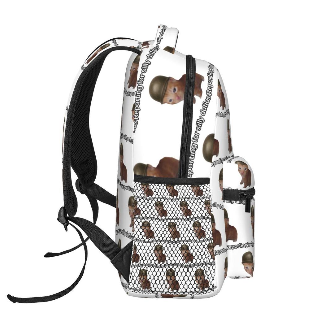 Reporting For Silly Duties Funny Cat Meme Backpack Student Boys Girls BookBag Kids School Bag Laptop Shoulder Bags for Men Women