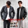 Rider Jacket PU Leather Leather Jacket Jacket Leather Jacket Autumn Winter L Black [Arcade] Men's (Single)