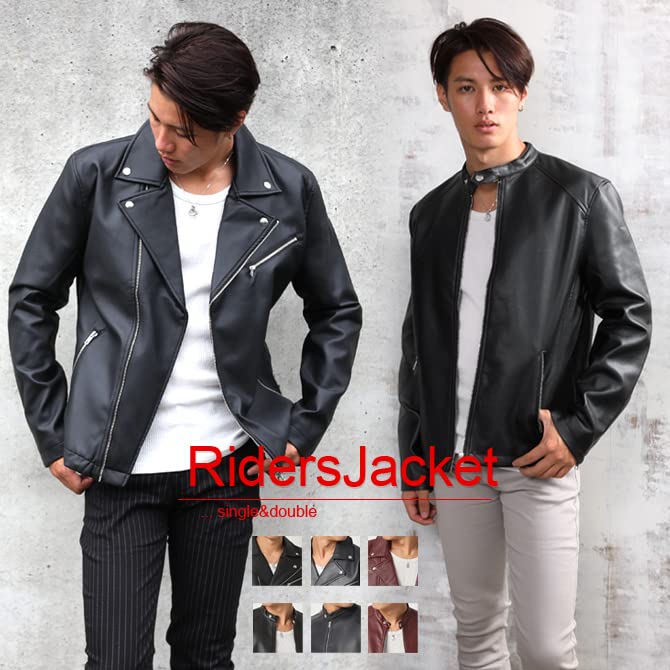 Rider Jacket PU Leather Leather Jacket Jacket Leather Jacket Autumn Winter L Black [Arcade] Men's (Single)