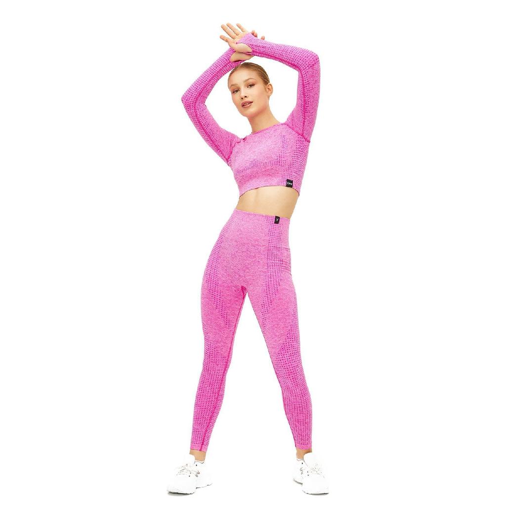 Seamless High Waist / Seamles Gathering Bottom Top Set Leggings And Long Sleeve Bustier S-1905