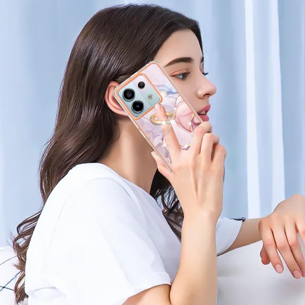 For Xiaomi Redmi Note 13 Pro 5G/Poco X6 5G Case with Ring Kickstand Marble Pattern Electroplating TPU Back Cover