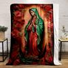 A religious figure with a radiant backdrop, surrounded by red roses. for all seasons blanket lunch break throw gift