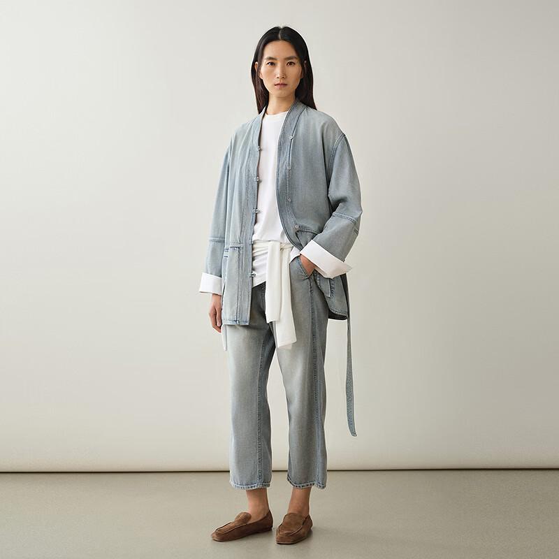Less Loose Fit Stand Collar Denim Jacket