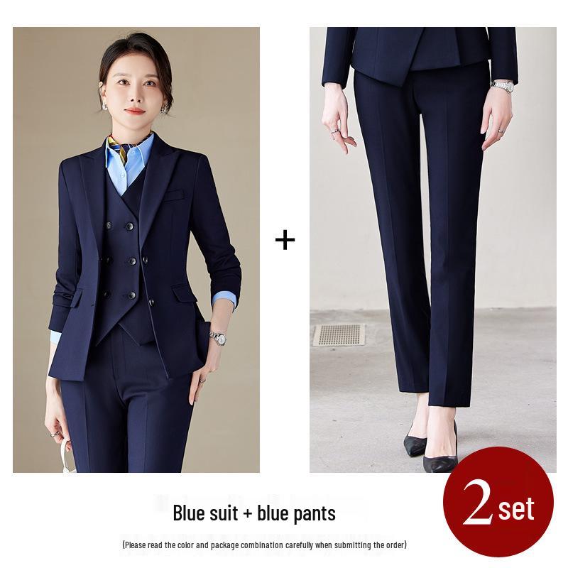 Professional Women's Autumn Suit Set - Formal Workwear for Hotel Front Desk Manager with Long-Sleeved Jacket and Pants