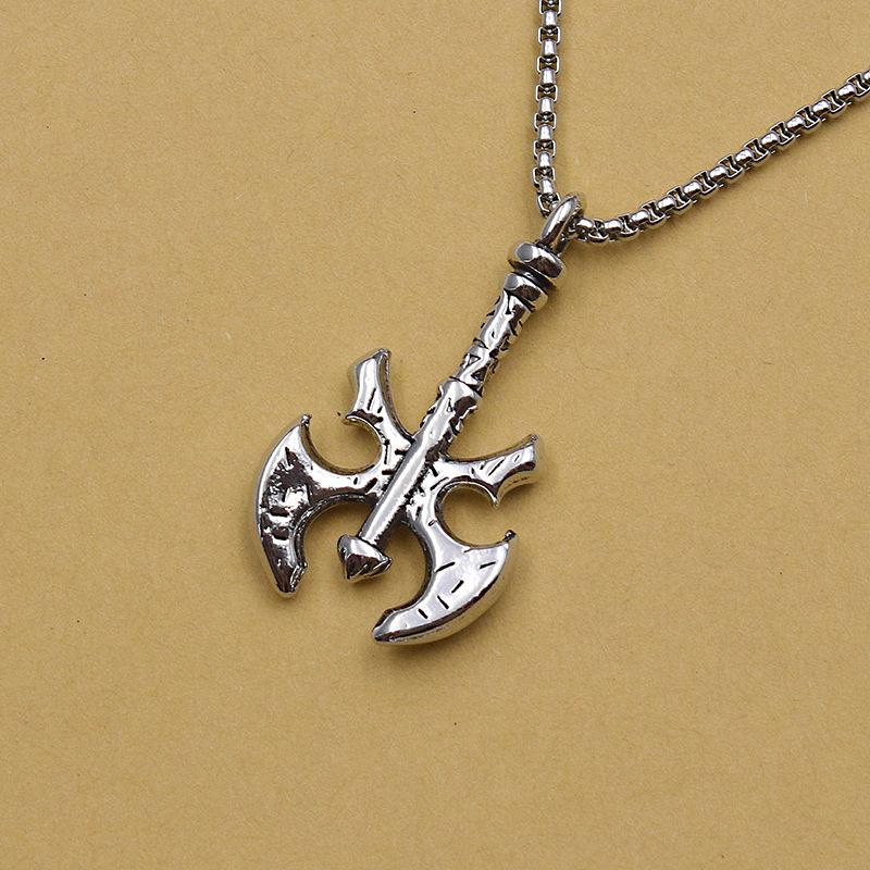 European and American Ax Pendant Punk Necklace Men s Trendy Retro Titanium Steel Ax Tag 60CM