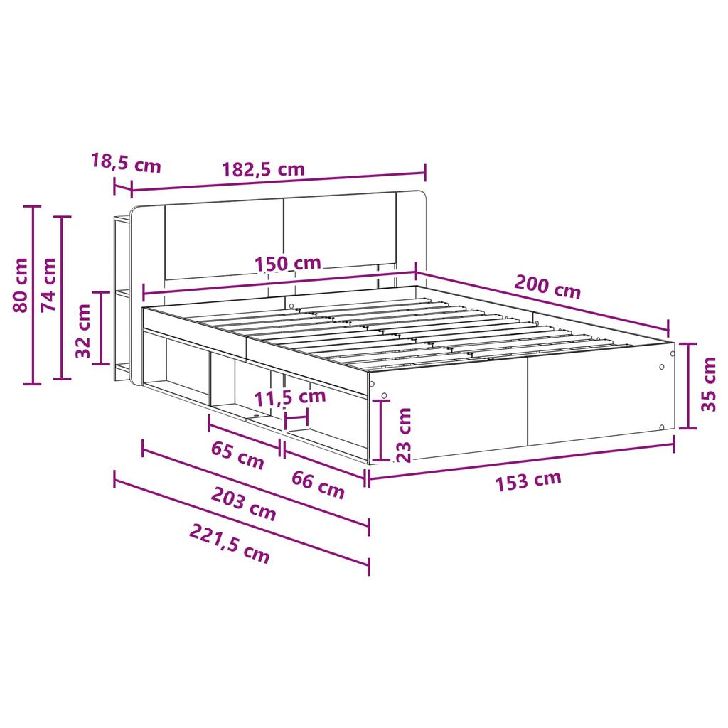 Bed Frame with Storage Space Artisan Oak Finish 150 x 200 cm