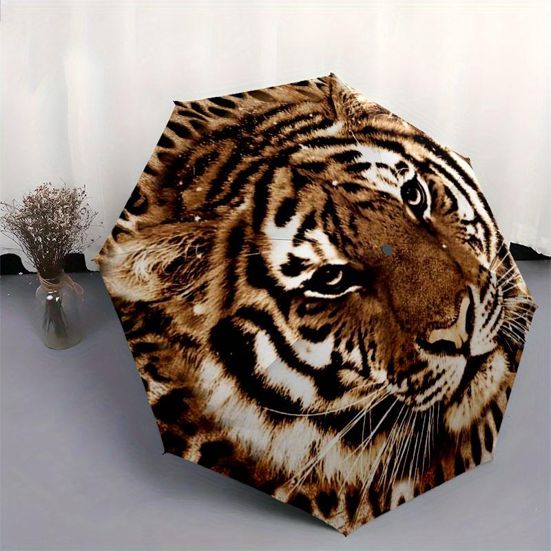 "Wild Tiger Print Round Coaster Set of 4"Umbrella, Portable 3-Fold Compact Umbrella for Men & Women ES19