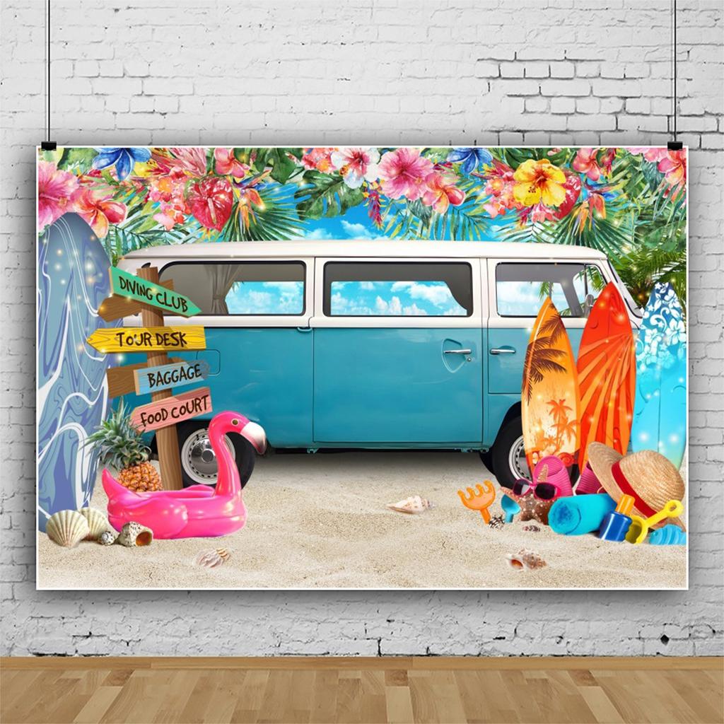 Summer Beach Hawaiian Background Tropical Floral Surfboard Aloha Sea Birthday Holiday Party Decoration Banner Photography Props