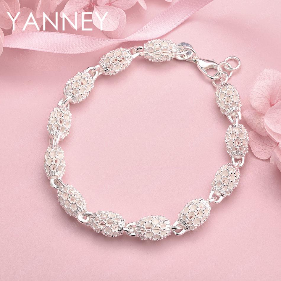 

925 Sterling Silver 8-inch Exquisite Openwork Oval Bead Bracelet for Women, Fashionable Party Gift Accessories Jewelry
