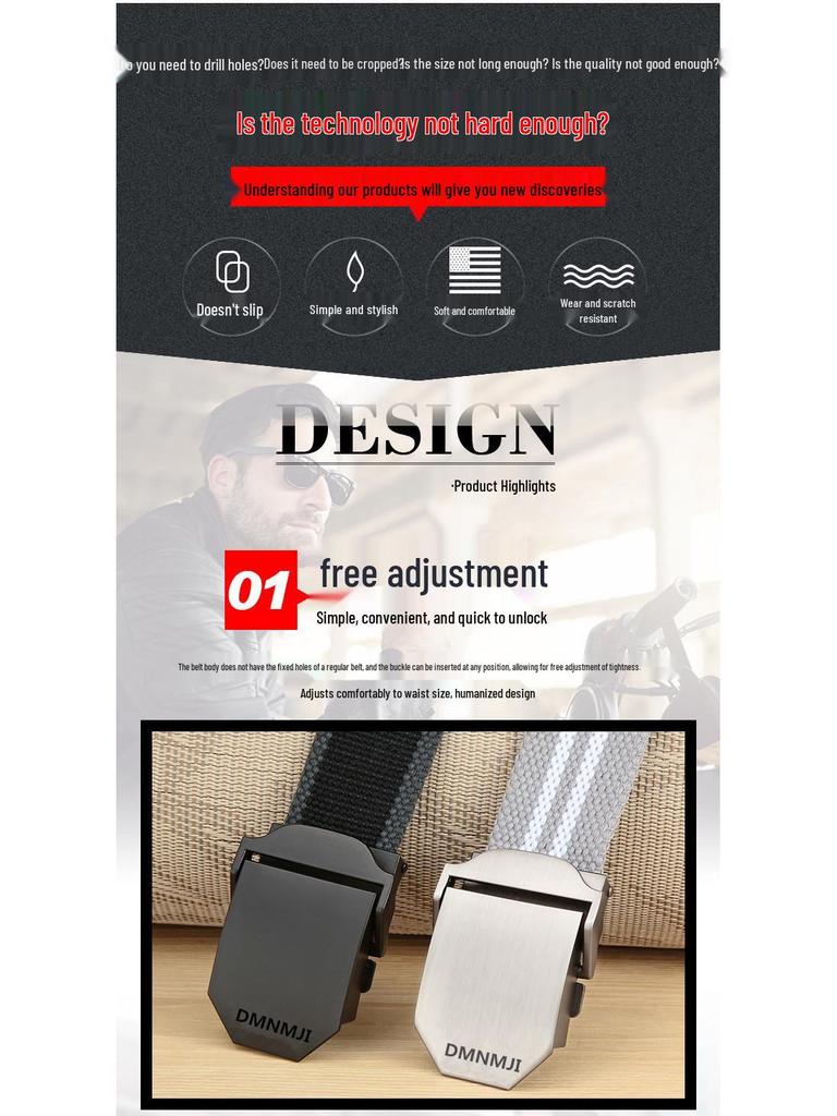 Men's Canvas Belt with Automatic Smooth Buckle - Casual Korean Style for Workwear, Students, and Outdoor Activities