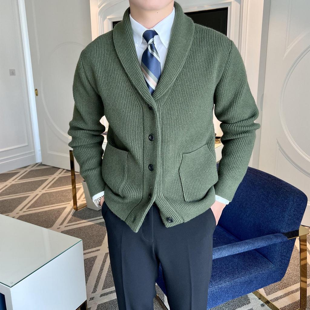 2023 Men's British Retro Slim Fit Lapel Cardigan – Light Mature Business Knitwear Sweater Jacket