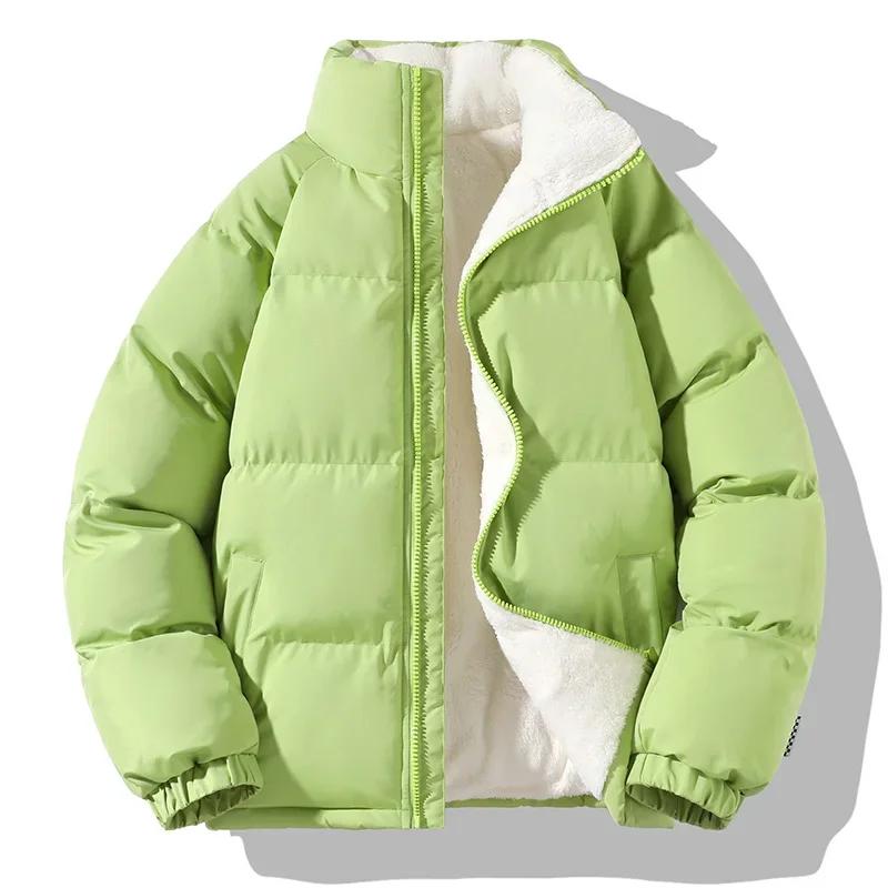 Winter Loose Couple Cotton Parkas Lamb Wool Fashion Coat Fleece Casual Men's Stand Collar Plush Thick Warm Bread Coat