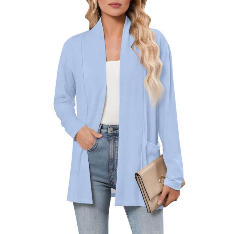 Cardigan da Donna a Manica Lunga, Scollo a V, Leggero, Casual, Lento, Sottile, con Tasche