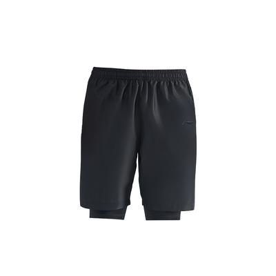 Solid Color Versatile Comfortable Breathable Two-In-One Sports Shorts Men Shorts Black YKSU203-1
