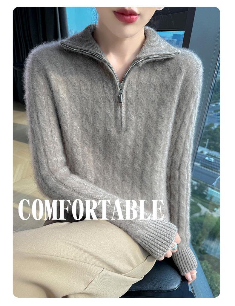 Women's 100% Wool Thickened Knitted Sweater with Large Lapel - Autumn/Winter Warm Twist Pullover, Versatile & Trendy