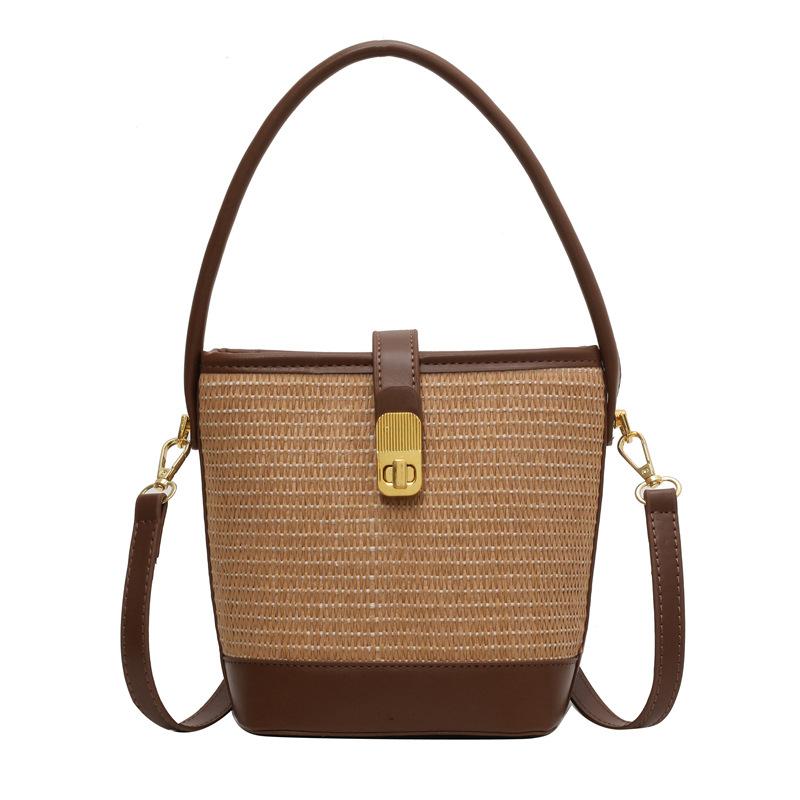 

Новая модная портативная плетеная сумка-ведро женская 2025 весна и лето высококачественная текстурированная соломенная сумка сумка через плечо