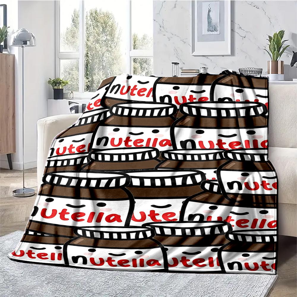 Coperta stampata a tema Nutella - Perfetta per divano, letto, viaggi e uso all'aperto | Lavabile in lavatrice, accogliente e resistente.