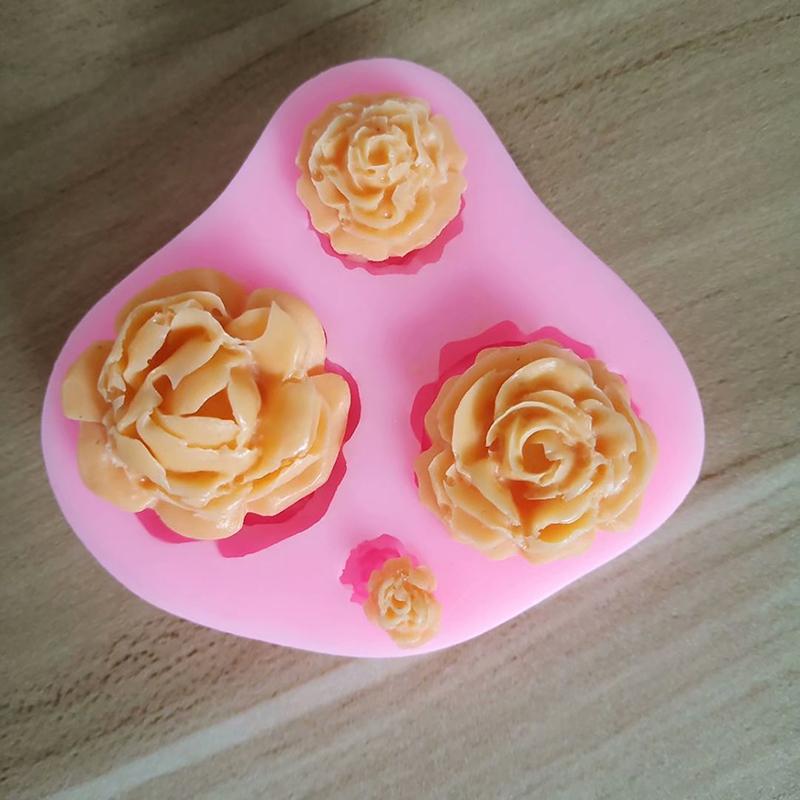 Silikonform mit vier Rosen, Gießharzform, für Schokolade, Kuchen, Fondant, Dekoration, Backform, Schmuckherstellung, Dessert-Werkzeug, Haushalt, Küche
