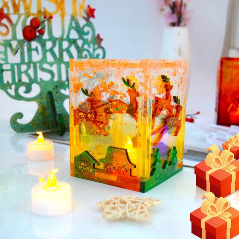 3d Christmas Light Resin Mold,6 Pieces Silicone Resin Mold With Santa Clause Reindeer Sleigh Pattern,epoxy Resin Casting Mold