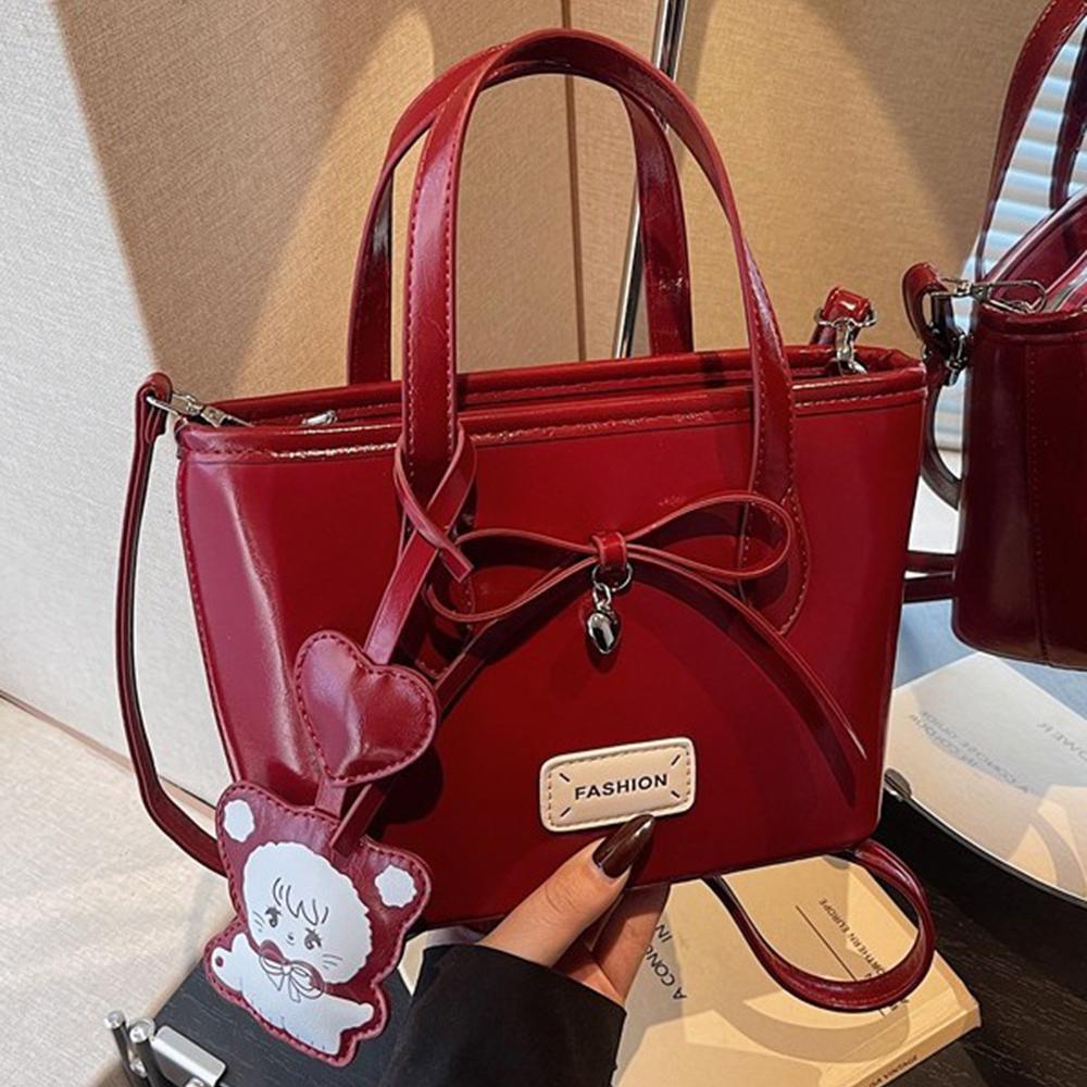 New Bow Decorated PU Leather Crossbody Bag Solid Color Casual Sling Small Bag Simple Style Hand Carry Purse for Women Use