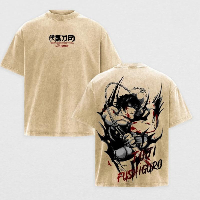 Fushiguro Toji Jujutsu Kaisen T-shirt Anime Graphic T Shirt Vintage Washed Cotton Tees Men's Clothing Oversized Short Sleeve Top