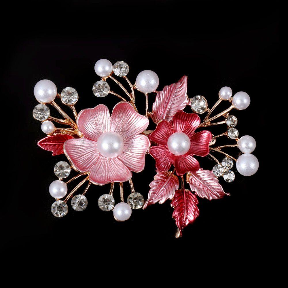 

Gold Hair Accessories Headdress for Wedding Bride Headwear Alloy Flower Hair Pins Crystal Hair Clip pink-type 1