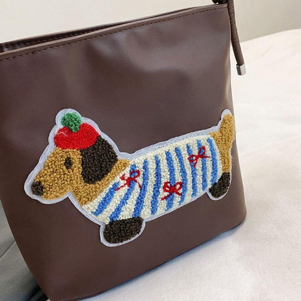 Square Bag Dachshund Puppy Underarm Bag Towel Embroidery Shoulder Bag Sweet Women