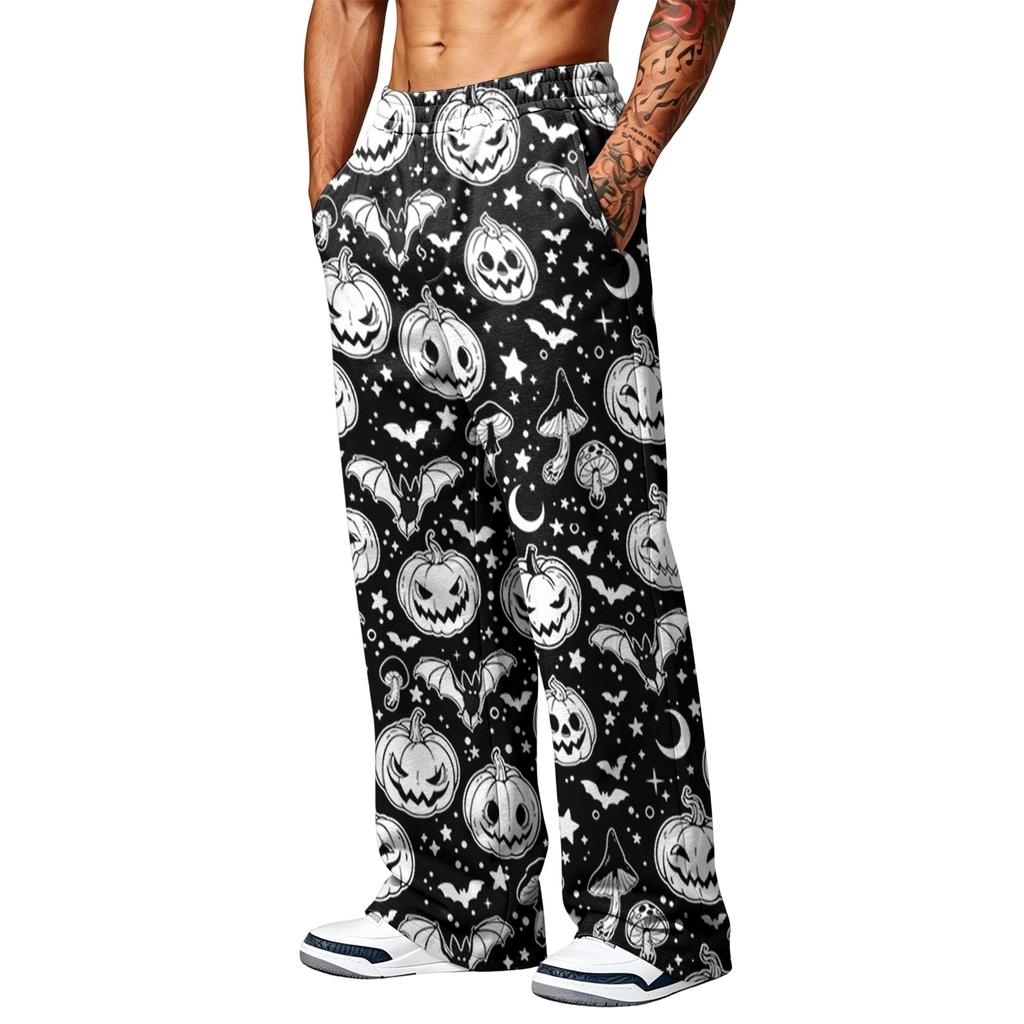 Herren Lockere Weite Beine Cargo Jogginghose mit Taschen Halloween Print für Lässige Outdoor-Kleidung