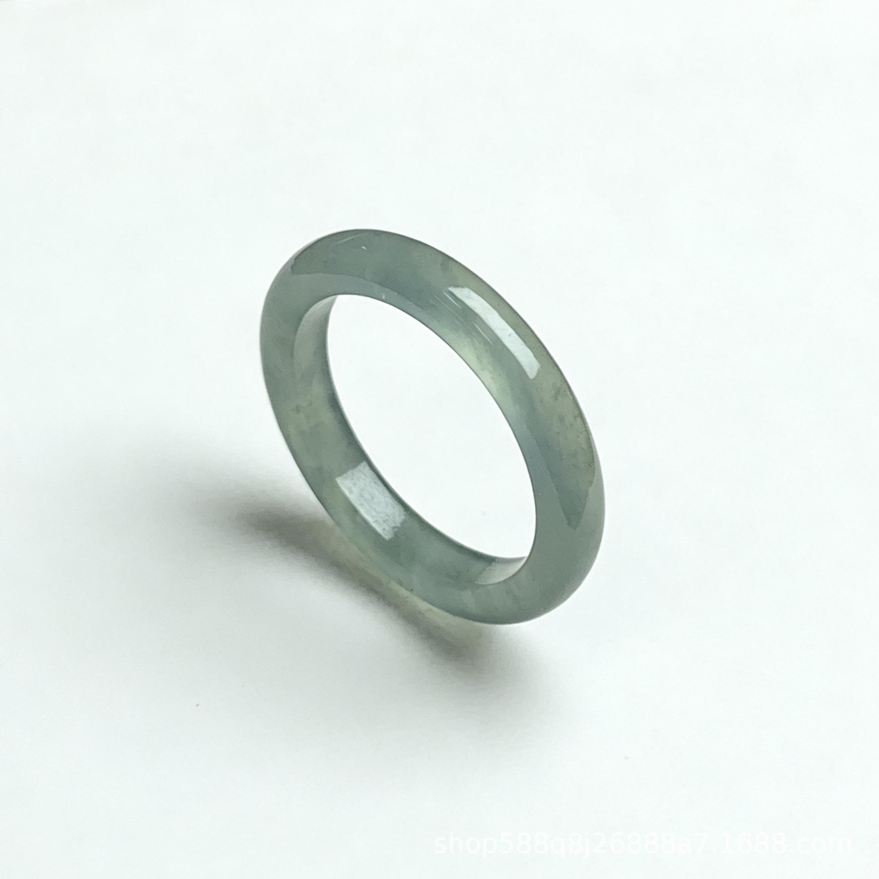Natural A-Grade Burmese Blue Water Jade Ring with Scattered Flowers Design Inner Diameter: ~20mm