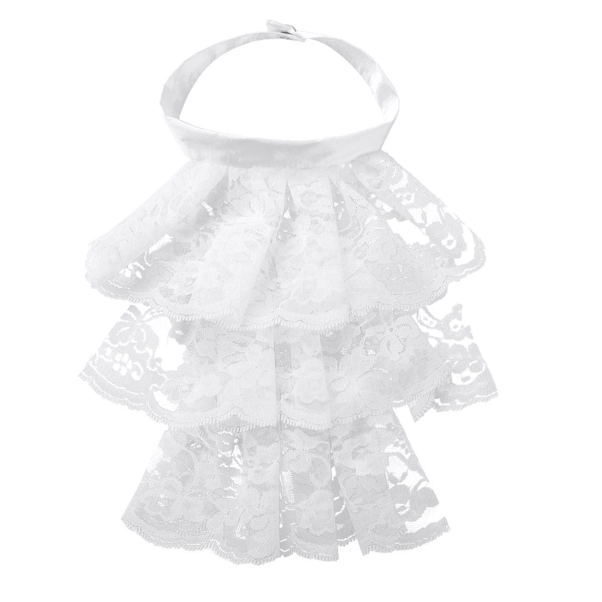 

Женское и мужское съемное кружевное жабо с рюшами, винтажное викторианское искусственное воротник, экзотическое косплей, колье с накладным вырезом, Клубная одежда, воротник в стиле стимпанк белый