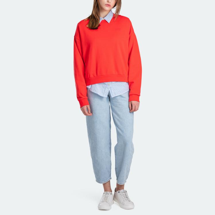 Levis Solid Color Long Sleeve Crew Neck Loose Regular Sweatshirt Women sweatshirt Red 85630-0000