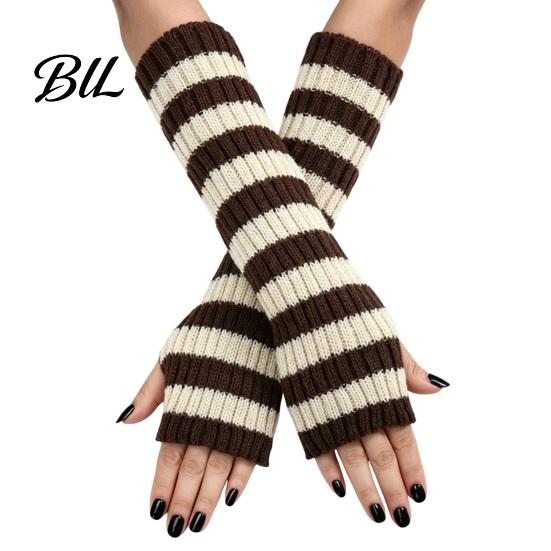 Outdoor Sports Warmers Striped Knitted Arm for Women, Fingerless Sleeves, Soft Comfortable Sleeves Typing Thermal Wrist Autumn Winter, Fashion