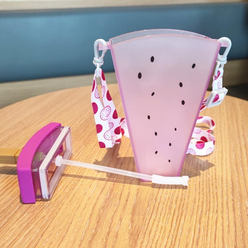 1pcs Watermelon Water Bottle Portable with Adjustable Strap Straw Cup Fashion Design ABS Material Leak Proof for Outdoor Sports