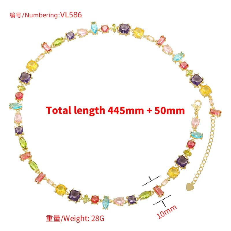 ZHUKOU Golden Plated Colourful Crystals Elegant Collarbone Necklace Ladies Beaded Bracelet Ladies Jewellery:VL585 VL586