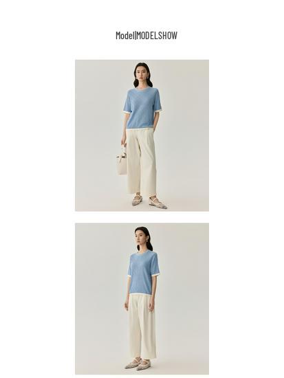 Women's Summer Mulberry Silk Short Sleeve Knit Top - Slimming Loose Pullover with Round Neck