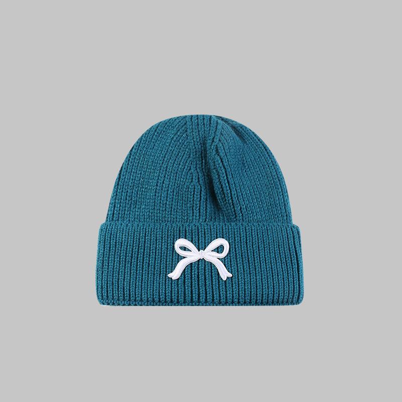 Bow Tie Knitting Cap Hat Woolen Yarn Cuff Knit Beanie Casual Fleece Warm Knitted Hat