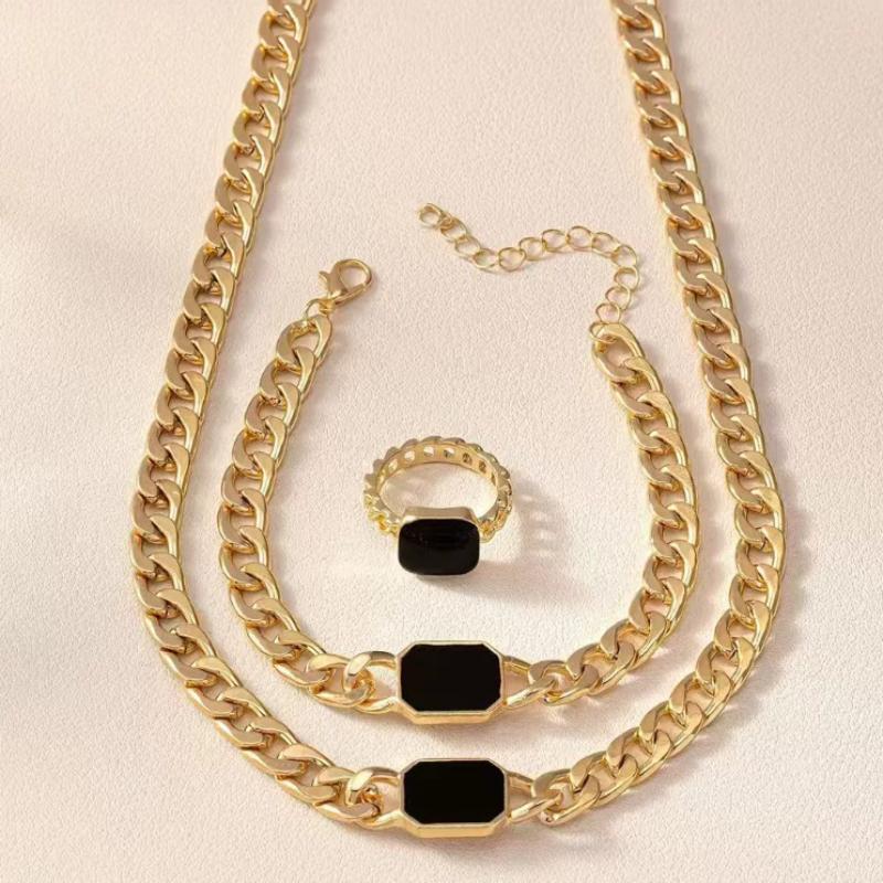 Cadena de Moda Europea y Americana Collar Geométrico Pulsera Anillo, Conjunto de Joyería Personalizada para Mujer Accesorios Festivos