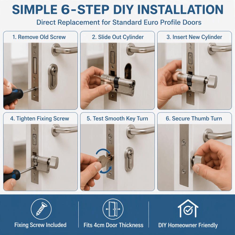 with 3 Keys Door Lock Cylinder Silver Door Lock Core Sturdy Home Door Lock Interior Door Lock Swap