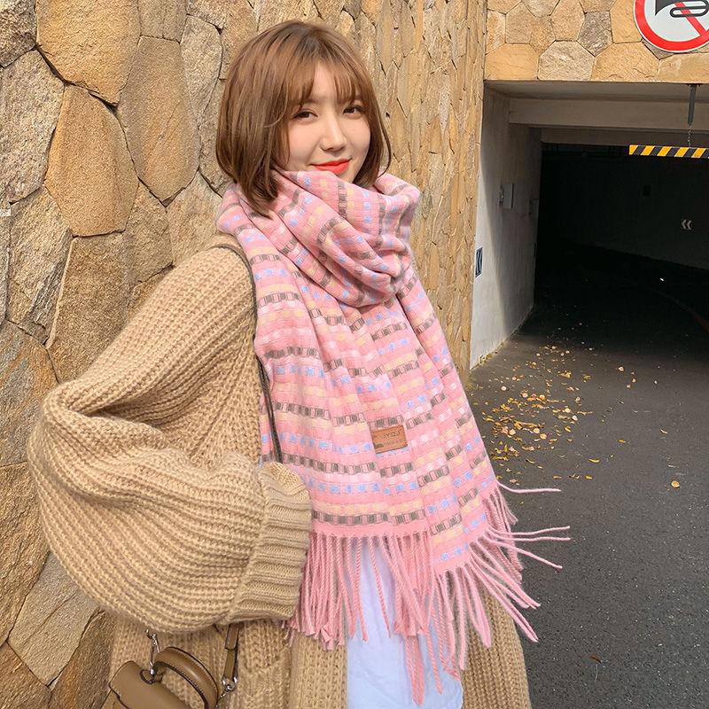 Korean Style Plaid Scarf for Women Winter Student Versatile Shawl Thickened Neck Warmer Cute Girlish Neck Gaiter