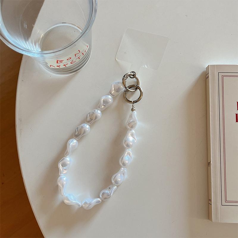 

Irregular Pearl Beaded Mobile Phone Chain For Women Girls Handbag Belt Strap Decoration Accessories серебряный