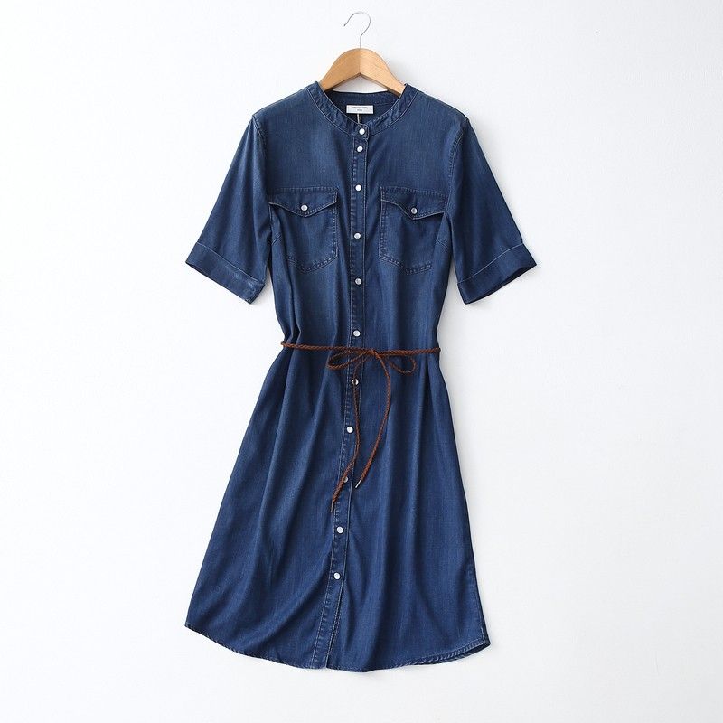 

Export Pure Yuan ~ Export Tail Order Minimalist Stone Washed Lyocell Lyocell Denim Dress Women s Mid Length Long Length Skirt Dark denim blue Free size