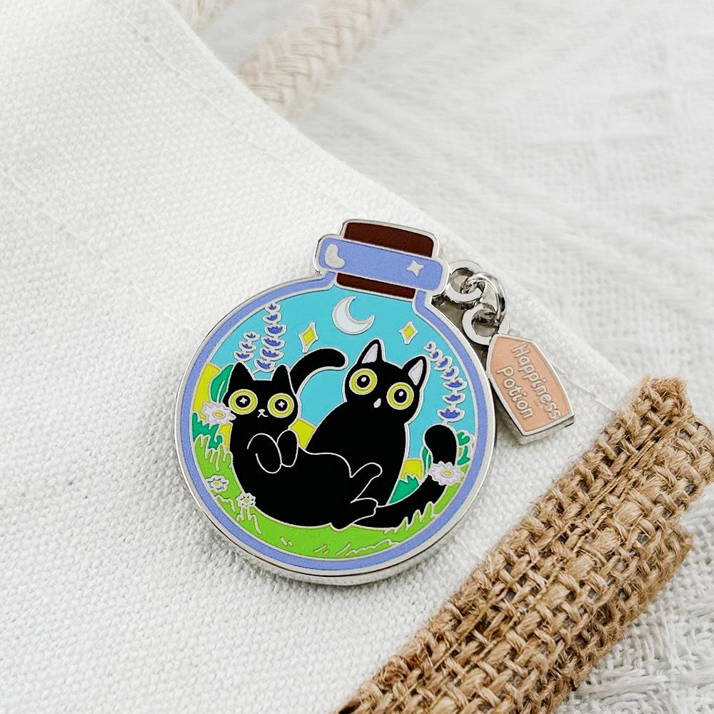 Enamel Pin - Happy Potion with Black Cat and Night Forest Theme