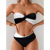 Women's Black And White Twist Front Two-Piece Bikini Swimsuit
