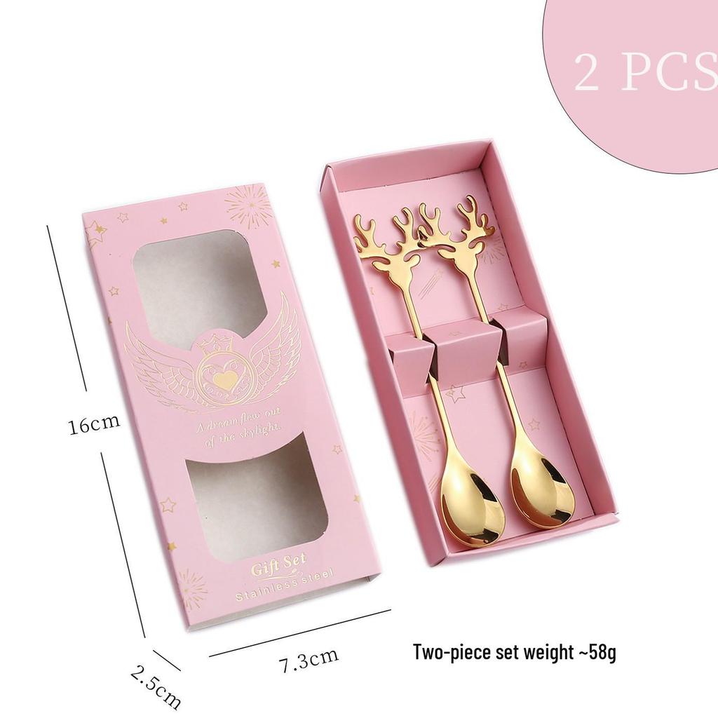 Reindeer-Themed 304 Stainless Steel Coffee and Dessert Mixing Spoon Gift Set In Cute Christmas Box