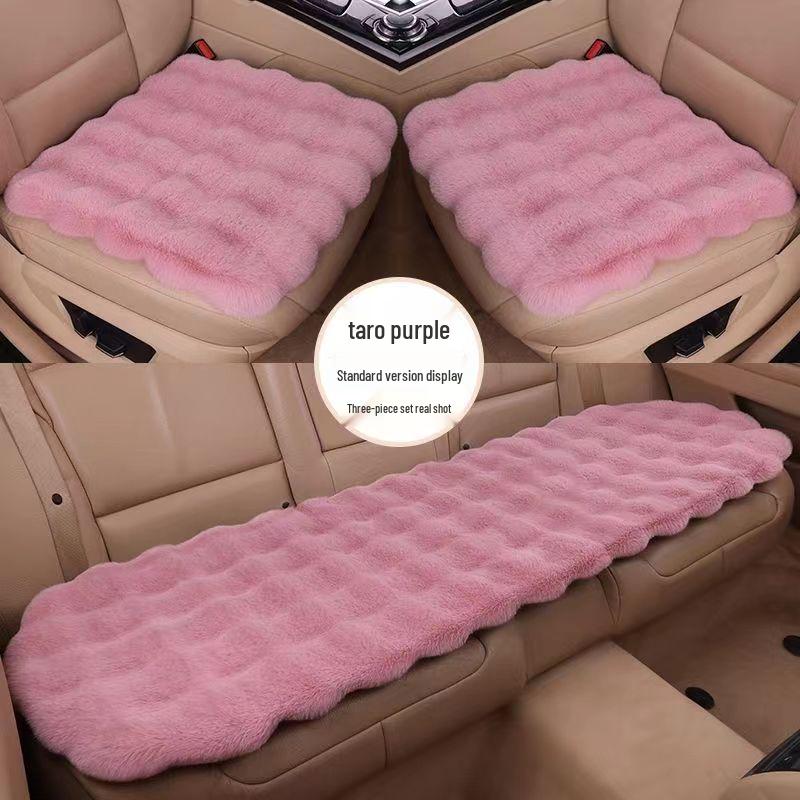 Winter Rabbit Fur Plush Car Seat Cushion - No Backrest, Thickened, Three-Piece Set with Free Shipping