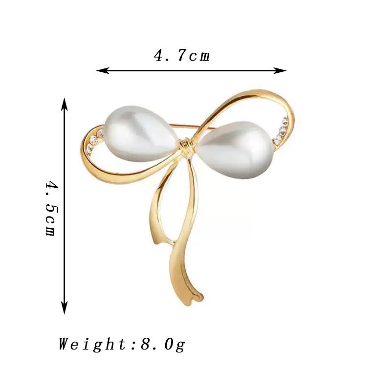 

Elegant Metal Frame Bow Knot Brooch Pins for Women Fashion Water Droplet Imitation Pearl Beads Brooches Party Sweet Zircon Gift